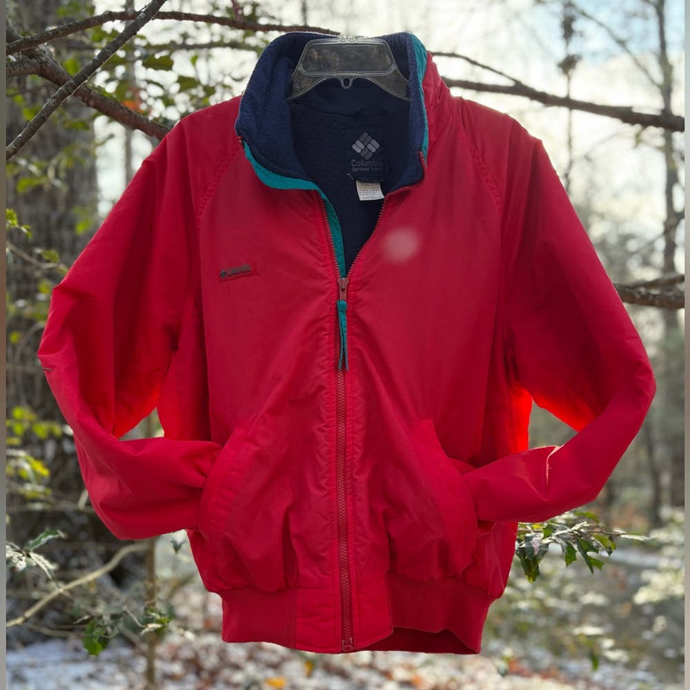 Vtg Columbia Red Jacket with Navy Fleece Lining